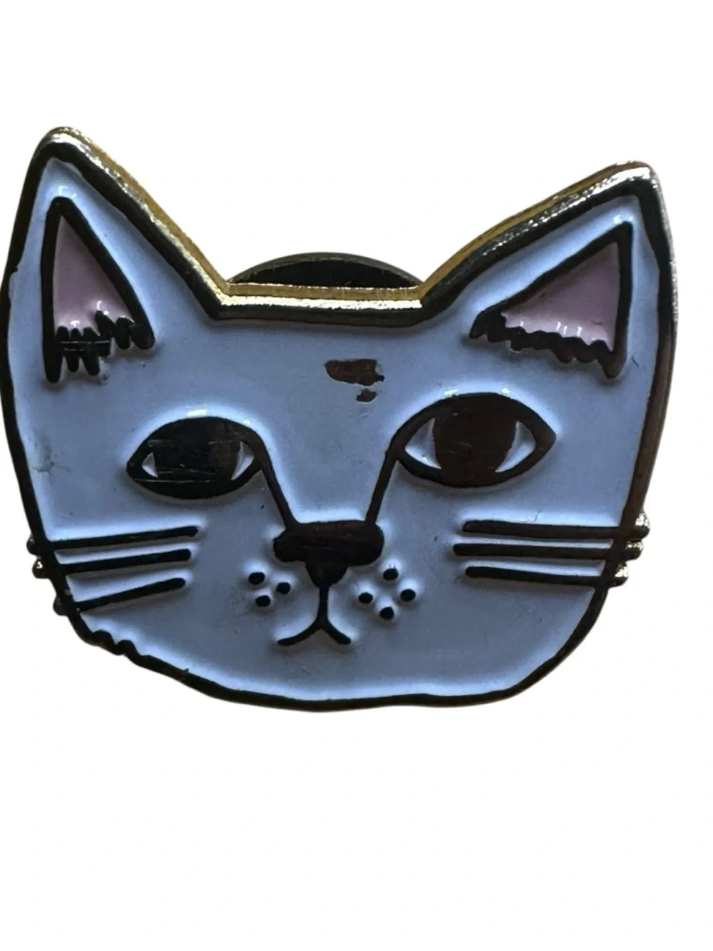 Enamel Cat Face Pin - White and Pink